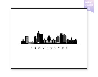 Providence Skyline Print. Providence RI Black silhouette. Digital Print. Printable wall art. Town Landscape. City Vector. jpg, png, eps, svg
