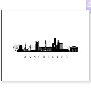 Manchester Skyline Print. Manchester UK Black silhouette. Digital Print. Printable wall art. Town Landscape. City Vector. jpg, png, eps, svg
