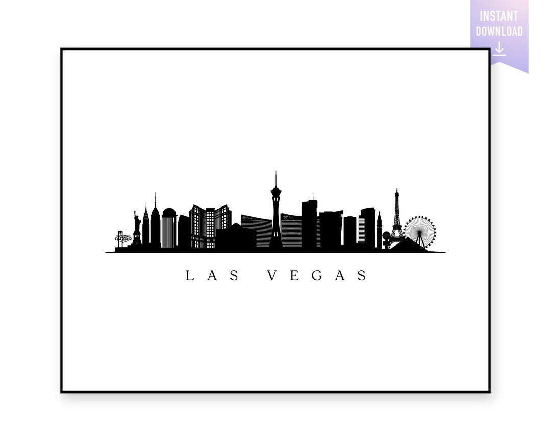 Las Vegas Skyline Print. Las Vegas Nevada Black Silhouette. Digital Print. Printable Wall Art