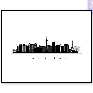 Impresión del horizonte de Las Vegas. Silueta negra de Las Vegas, Nevada. Impresión digital. Arte mural imprimible. Paisaje urbano. Vector de Las Vegas. jpg,png,eps,svg