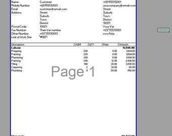 Contractor Quote and Invoice Excel Template | Job Costing, Labour and Materials Tracker