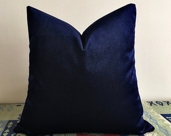 ネイビーブルーベルベット枕カバー：装飾用クッション - Etsy 日本