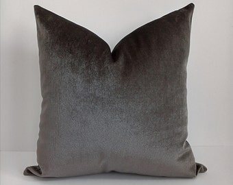 Anthracite Gray Velvet Pillow Cover: Plush Throw Pillow 18x18