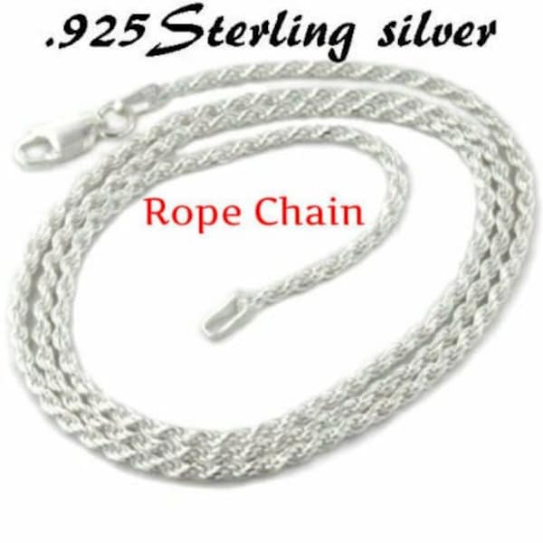 Italian Solid Sterling Silver Rope Link Chain Necklace 925 Silver Chain UNISEX