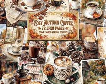 COZY AUTUMN COFFEE Junk Journal Pages, Vintage Fall Printable Ephemera, Cinnamon Download, Coffee Lover Kit, Tea Lover, Ice-Cream Cafe Vibe