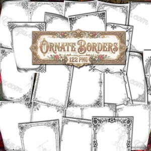 VERZIERTE BORDÜREN, Vintage antike viktorianische Schwarz-Weiß-Linie Kunst für Junk Journal, Scrapbooking Einladungen, digitaler Download, druckbare PNG