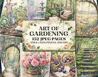 ART of GARDENING Junk Journal Pages, Watercolor Scenery, Rustic Floral Nature, Vintage Botany, Spring Summer Countryside, Gardener Printable