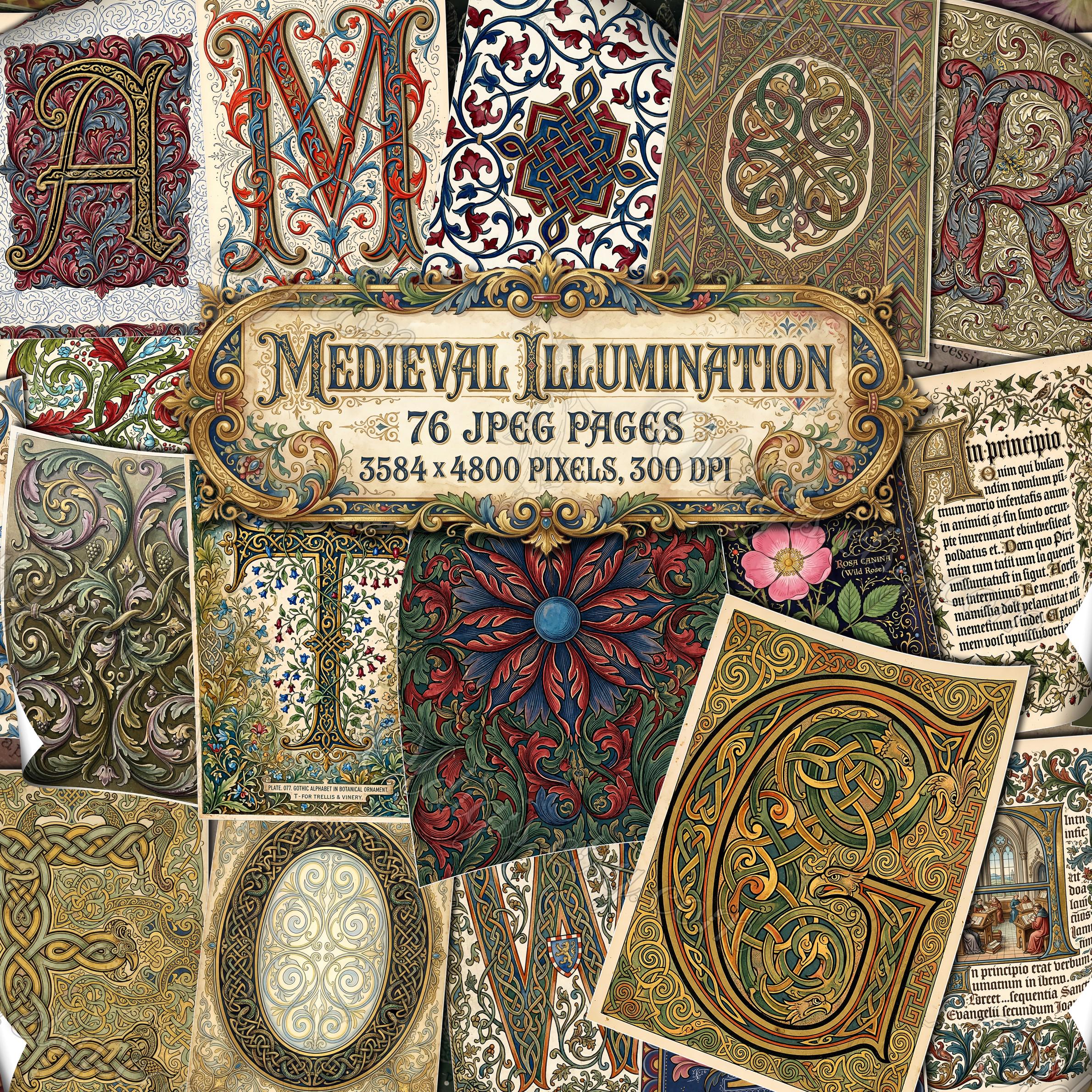 MEDIEVAL ILLUMINATION Junk Journal Pages, Illuminated Manuscript ...