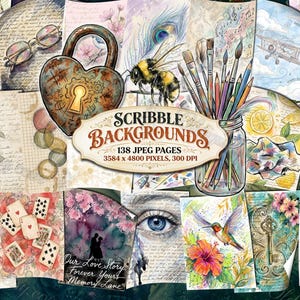SCRIBBLE BACKGROUNDS Junk Journal Pages, Pastel Dots Papers, Backdrop Rustic Vintage Whimsical, Watercolor Aesthetic Digital Scrapbooking