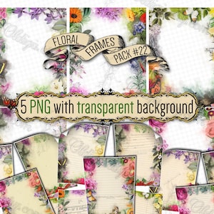 PNG FLORAL FRAMES #22 Vintage Clipart, Watercolor Flower Borders, Garden Botanical Junk Journal, Transparent Background Spring Wildflowers