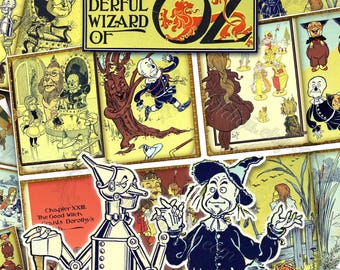 The Wonderful Wizard of Oz Vintage Digital Papers, W.W. Denslow illustrations, Tin Man and Lion, Junk Journals, Scrapbooking Ephemera