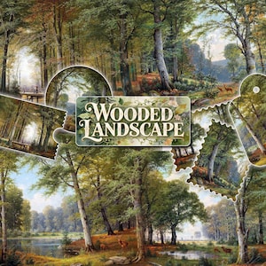 Wooded Landscape Vintage Digital Papers, Forest Ephemera, Ancient Trees, Nature Scenery, Victorian Woodland Oil Painting Digital Download