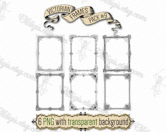 VICTORIAN FRAMES PACK #9 png Clipart, Antique Ornate Borders, Vintage Wedding Elements, Baroque Certificate, Digital Scrapbooking Overlay