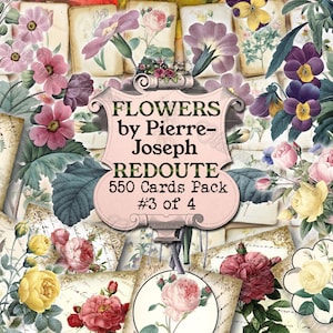 Flowers by Redoute #3 - set di 40 immagini su 550 carte vintage vecchie illustrazioni naturali collage diario di spazzatura Pierre Joseph artista floreale