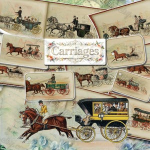 Kutschen Pferdekutschen, Studebaker Fahrzeuge, Viktorianische Ephemera, Digitale Papiere, Clipart, Junk Journal Seiten