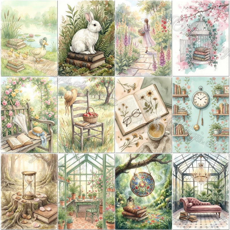 SECRET GARDEN Library Junk Journal Pages, Book Lover Journal, Shabby ...