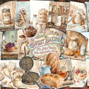 SWEET BAKING Junk Journal Pages, Printable Papers, Cooking Kitchen Ephemera Cake Cookies, Rustic Recipe Vintage Pastry, Digital Download