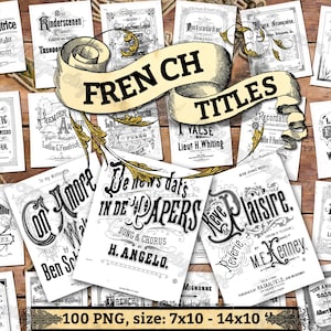FRENCH TITLES pack of 100 vintage notated sheet music covers high resolution images pictures PNG with transparent background