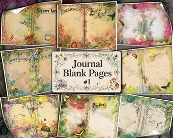 Journal Blank Pages #1 - Vintage Floral Backgrounds, Antique Writing Paper, Grunge Botanical Scrapbook, Victorian Printable Digital Ephemera
