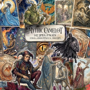 MYTHIC CAMELOT Pages de journal indésirable, éphémères mystiques de légendes arthuriennes médiévales, chevalier et dame, nouveau codex Camelot, dragons sorciers