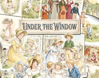 UNDER THE WINDOW Lost Pictures, Kate Greenaway, Missing Illustrations, Extended Edition, Printable Victorian Nursery Rhymes, Cottage Garden