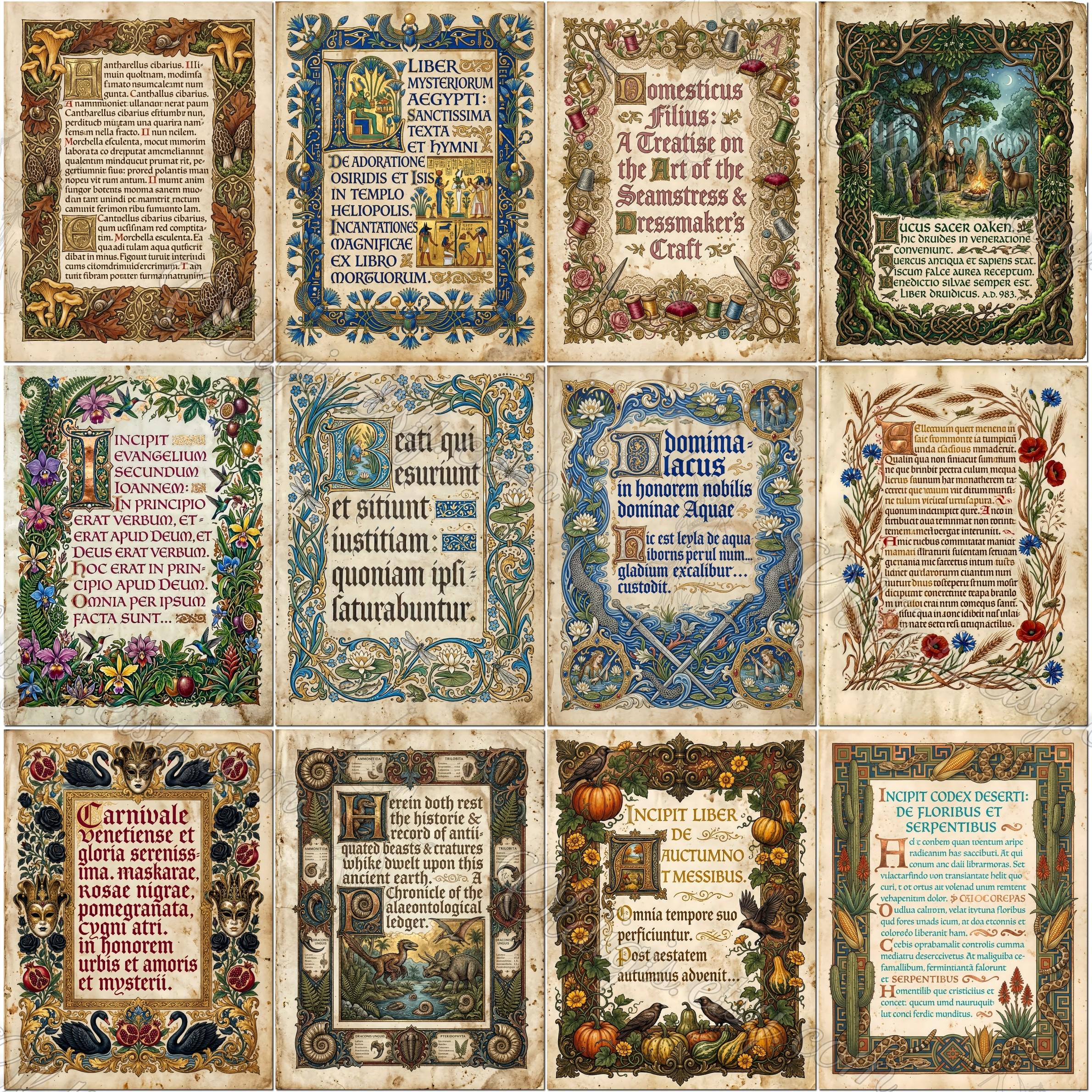 ILLUMINATED MANUSCRIPTS Digital Papers, Medieval Botanical Pages, Junk ...