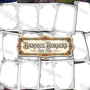 BAROQUE BORDERS Vintage Ornate Digital Frames, Victorian Page Black & White Junk Journal Inserts, Certificate Blanks, Printable Wedding Edge
