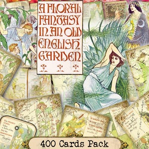 Florale Fantasie in einem alten englischen Garten - Set von 40 Bildern auf 400 Karten JPG mit antiken Illustrationen digitaler Download Clipart zum Ausdrucken