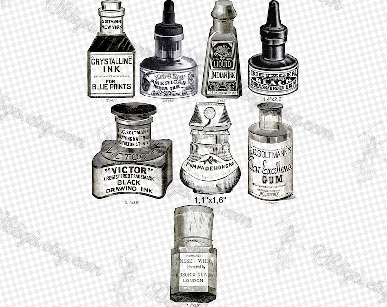Old Ink Animation PNG INKWELL JARS #6 Vintage Clipart, Antique Glass Bottles, Victorian ...