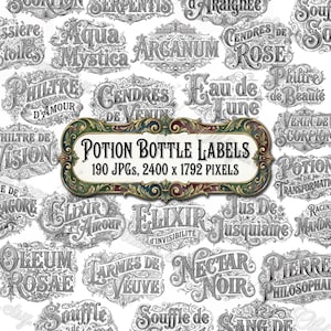 TRAUMFLASCHEN ETIKETTEN, Vintage Apotheker Printables, Französische Zauber und Elixiere, Gothic Junk Journal Ephemera, Hexerei Digitales Dekor