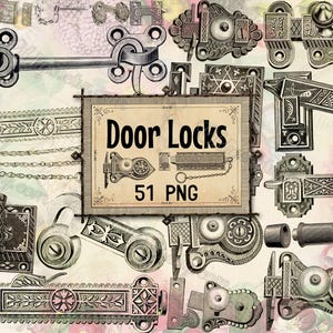 PNG DOOR LOCKS Antique Vintage Hardware Victorian Latches Steampunk Bolts Industrial Metal Engravings Restoration Architectural Elements