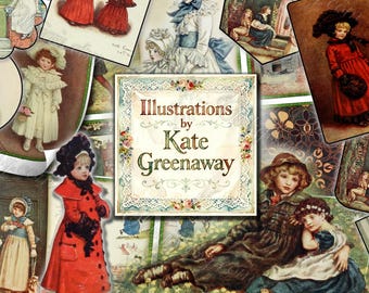 Illustraties door Kate Greenaway Regency Era Children, Victorian Nursery Art for Junk Journals Scrapbooking, antieke verhalenboek digitale kit
