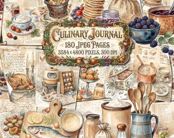 DIÁRIO CULINÁRIO Páginas de Diário de Receitas, Livro de Receitas para Imprimir, Artigos de Cozinha para Confeitaria, Livro de Receitas Antigo, Receitas de Comida, Cozinha de Fazenda