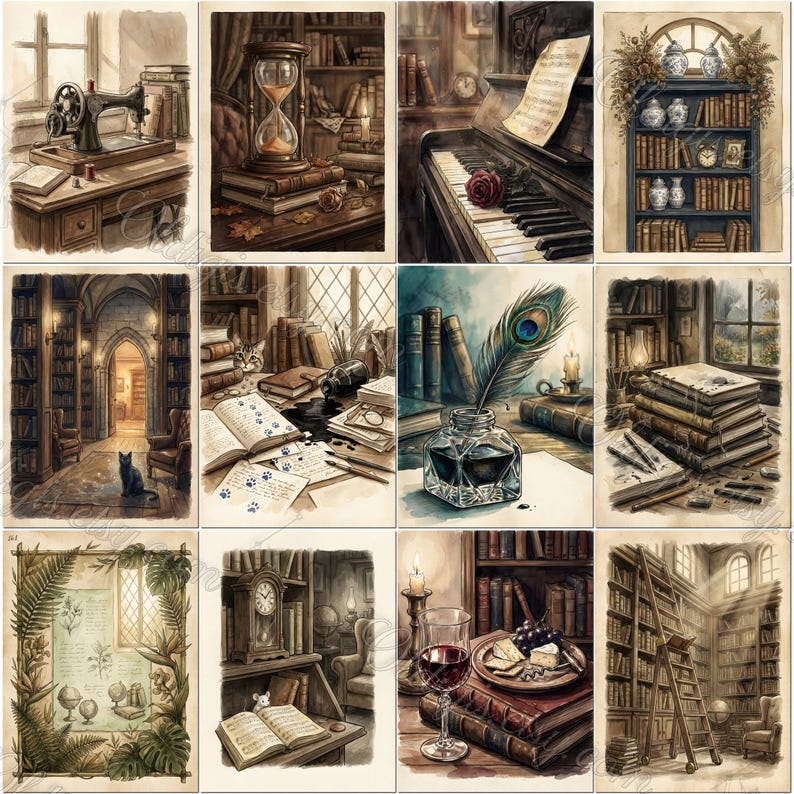 OLD LIBRARY BOOK Junk Journal Kit, Vintage Bookshelf, Ornate Journaling ...