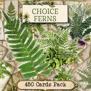 Diario botánico de helechos Choice, papel digital para álbumes de recortes, jardín de invernadero, follaje, bosque vintage, efímera victoriana vintage