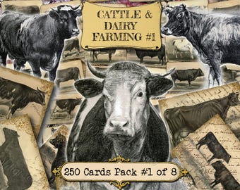 Cattle and Dairy Farming #1 Farm Junk Journal Kit, Livestock Vintage Ephemera, Farmhouse Pastoral Scenes, Breed Bull Sheep Cow mammals