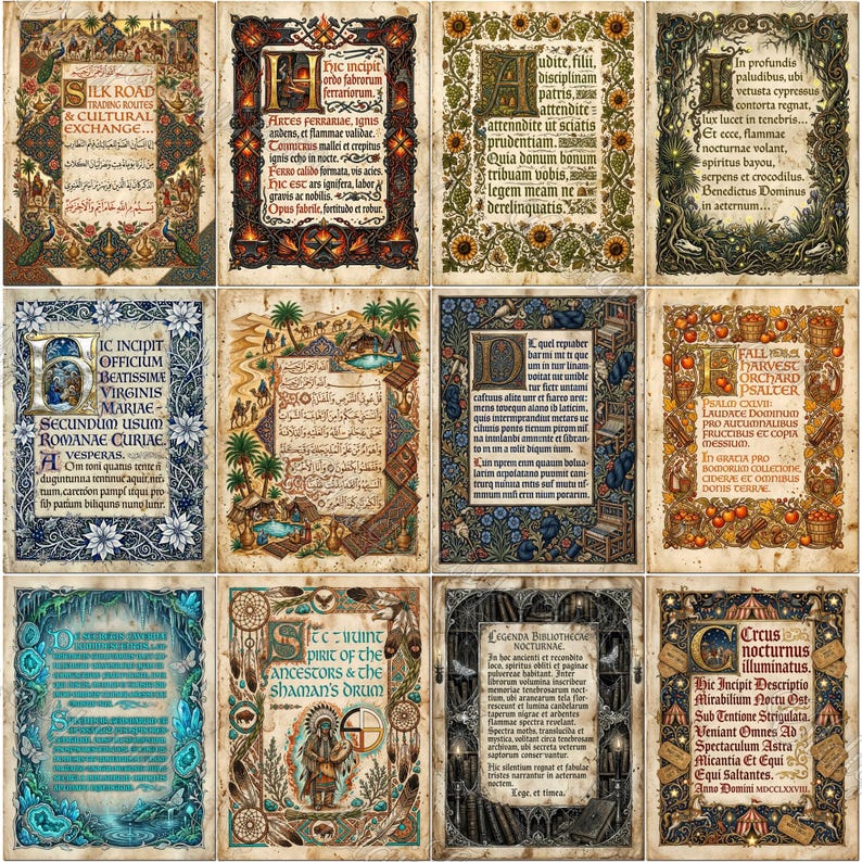 ILLUMINATED MANUSCRIPTS Digital Papers, Medieval Botanical Pages, Junk ...