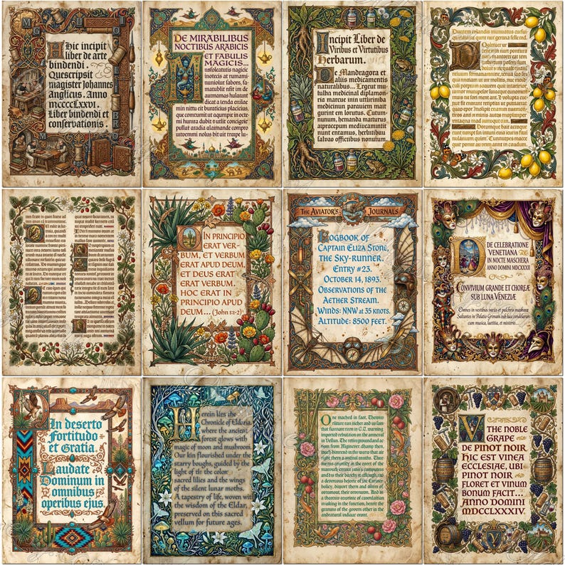 ILLUMINATED MANUSCRIPTS Digital Papers, Medieval Botanical Pages, Junk ...