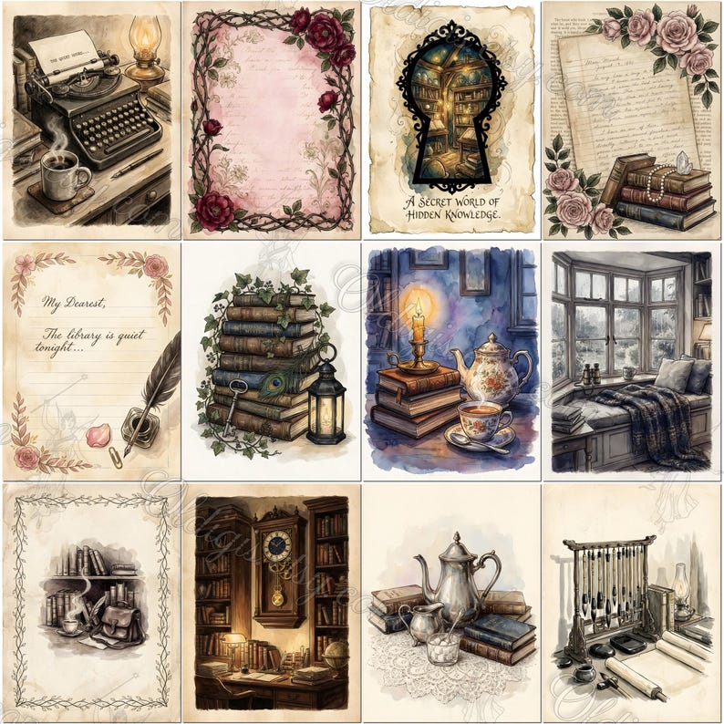 OLD LIBRARY BOOK Junk Journal Kit, Vintage Bookshelf, Ornate Journaling ...