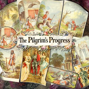 The Pilgrim's Progress Digital Ephemera Kit, Vintage Illustrations, Christian Junk Journal, Printable Religious Art, Spiritual Journey