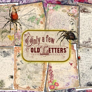 Solo unas pocas cartas antiguas: conjunto de 34 hojas de diario basura con collages digitales de diseños gráficos de estilo vintage y textos botánicos escritos a mano.