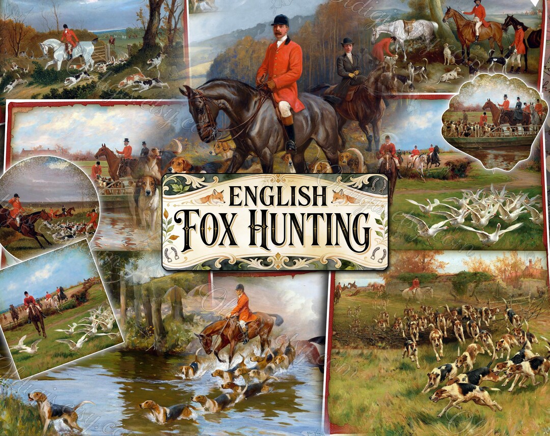 English Fox Hunting Vintage Digital Collage Kit, English Equestrian Art ...