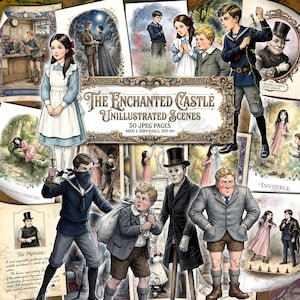 EL CASTILLO ENCANTADO Escenas sin ilustrar Diario de recortes E Nesbit, Arte de la historia del Anillo Mágico, Imágenes prediseñadas de libros infantiles eduardianos antiguos, Fantasía