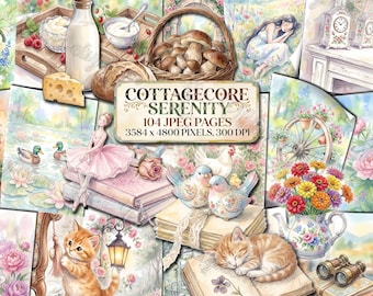 COTTAGECORE SERENITY Junk Journal Kit, Vintage Summer Cottage Printable Pages, Collage Sheet, Cottagecore Scrapbooking Papers, Country Life