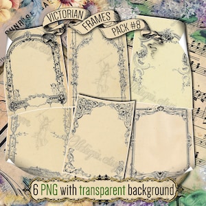 VICTORIAN FRAMES PACK #8 png Clipart, Vintage Borders, Antique Baroque Scrolls, Rustic Botanical Branches, Digital Ephemera, Old Paper