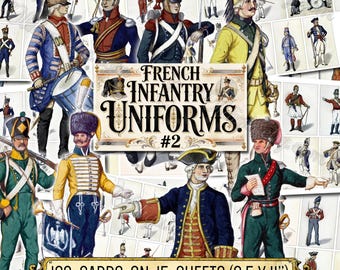 フランス歩兵の制服 #2 ナポレオン戦争の兵士 ヴィンテージ軍事イラスト 陸軍将校 ドラマー アンティークプリント コスチュームエフェメラ