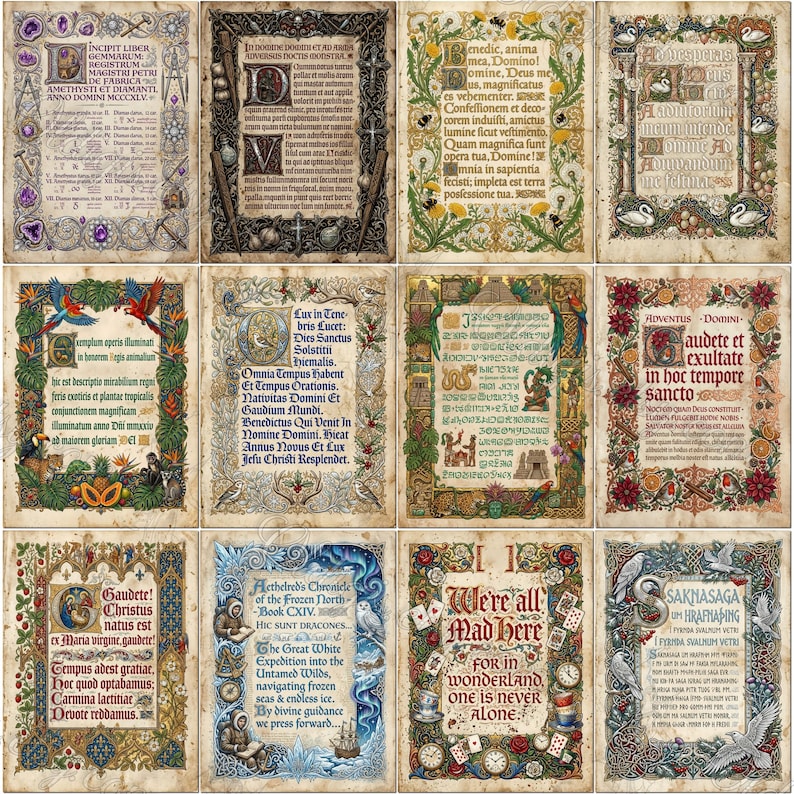 ILLUMINATED MANUSCRIPTS Digital Papers, Medieval Botanical Pages, Junk ...