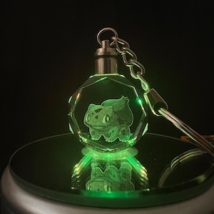 30 MM Bulbasaur Crystal Sleutelhanger Logo Sleutelhanger Kleur Led Licht Pokemon Geschenken
