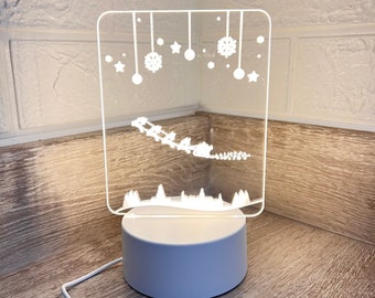 Christmas Reindeer Carriage Night Light: Laser Etched USB Lamp