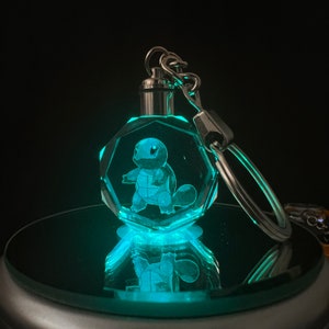 30 MM Squirtle Crystal Keyring Logo Schlüsselanhänger Farbe Led Light Pokemon Geschenke